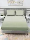 250 TC Satin Cotton Queen Flat Bedsheet, 1 Bedsheet 2 Pillow Covers Light Green