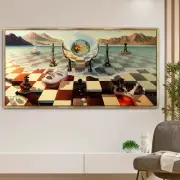 Surreal Chess, Globe & Mask Art Print Unframed Canvas Painting for Living