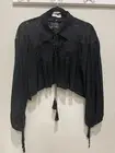 House of Harlow Black Jacket Lace Insets Tie Front With Tassels OS