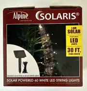 Alpine Solaris 60 White LED String Lights Solar Powered 30 Foot Cord Brand New