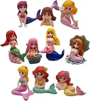 Pinenjoy 10Pcs Miniature Mermaid Figurines 2inch Mini Mermaid Fairy Garden Accessories Resin Cake Toppers Set for DIY Craft Terrarium Succulent Planter Moss Landscape Birthday Decoration