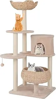 Costway Cat Tree, 146cm Cattail Cat Tower w/Sisal Scratching Posts, Condo, Dangling Ball, Washable Cushions, 5-Layer Activity Center Climbing Furniture for Indoor Kitten & Adult Cat