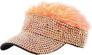 [Raylans] Mens Visor Cap Wig Adjustable Baseball Cap Golf Hats with Fake Hair Bling Hat