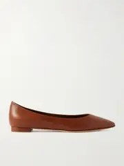 [Manolo Blahnik] Manolo Blahnik - Kietta Leather Point-toe Flats - Tan - IT40 IT 40 Brown