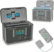 Battery Rush Charger for Insta360 X4, 30W OLED Screen Intelligent Two Way Charging Case with 12W Output, Shows Battery Level (SOC) Fast Charging of 2 Batteries at The Same time