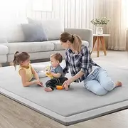 LIWEGHT Grey 2 CM Thick Baby Play Mat, Nursery Area Rug Coral Velvet Crawling Rugs for Toddler Children Play Mat Yoga Mat Exercise Pads Carpet, Home Decor for Nursery, Kids Bedroom, 180 * 200cm