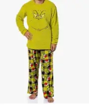 THE GRINCH Plaid Plush Fleece Pajama Sleep Set Size LARGE Dr. Seuss - NEW