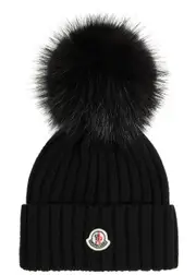 Moncler Pompom Ribbed Wool Beanie - Black One Size