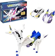 Transforming Unicorn Car Toy, Unicorn Car Robot Toys, Automatic Deformation of Magnetic Connections, Unicorn Racing Car Set, Suitable for Boys and Girls Birthday, (Blue)