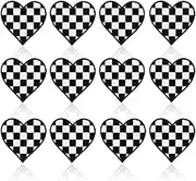 12pcs Heart Iron On Patches, Racing Day Embroidered Sew On Patches Classic Black White Checkered Decorative Applique for Clothes Jacket Denim Jeans Shirt Hats Crafts, 2.5x2.3 Inch