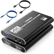 4K HDMI Video Capture Card, USB3.0, 1080P 60FPS, for Streaming, Broadcasting, Nintendo Switch, Xbox, PS4, PS5, OBS, Camera, PC