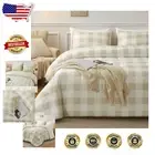 Luxury Beige Grid King Size Comforter Set - 3 Pieces, Soft Microfiber Elegance