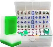 Mahjong Set Mahjong Household Hand Acrylic Mahjong with 144 Engraved Tiles Classic Chinese Mahjong Chinese Mah Jongg Set(42mm)