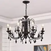 Retro Black Crystal LED Crystal Chandelier White Iron Pendant Lamp Ceiling Light