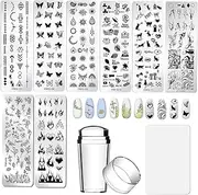 AddFavor Nail Stamper Kit 8pcs Stamping Plates Minimalist Geometric Lines Leaf Image Template for DIY Decorating Polish Gel Plate Print Stamper Manicure Stencils Tools (Mixed-Style D)