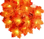 Fall Maple Leaves String Lights, 2 Pack 10Ft & 20 LED Maple Leaves Fall Lights for Indoor Outdoor Decor