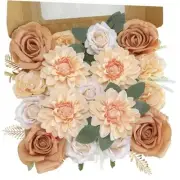 Artificial Flowers Combo Silk Roses, Peonies, Dahlias with Stems Nude Color