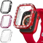 [Diruite] Pack of 4 Case for Apple Watch Series 8/7/6/5/4/SE 2/SE Tempered Glass Diamonds, PC All-Round Screen Protector, Ultra Thin Protective Case for Apple Watch 45 mm 44 mm 41 mm 40 mm Protective Case