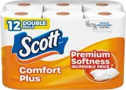 Scott ComfortPlus Toilet Paper 12 Double Rolls 1-Ply Septic-Safe