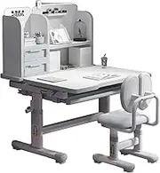 Kids Desk and Chair Set Height-Adjustable Children's Study Table and Chairs with Tilting paintable Tabletop for Boys and Girls(Gray)
