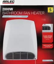 Arlec Bathroom Wall Fan Heater 2000W w/ 2 Heat Settings & Pull Cord