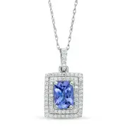 Cushion-Cut Tanzanite and 0.2 CT. T.W. Natural Diamond Double Rectangle Frame Pendant in 14K White Gold