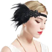 1920s Headband Black Feather Vintage Great Gatsby Flapper Headpiece