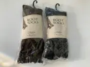 Mirabeau 2 Boot Socks w/ lace thicker blend 1 black 1 dark brown Size 7-10 nwt