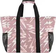 [sanluoli] Large Tote Bag Foldable Beach Tote Water Resistant with Handles Cars Tote Bag, Pink Lightning Pattern, 1 size