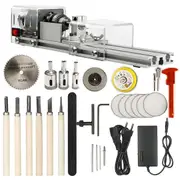 Mini Lathe Machine DIY Woodworking Wood Lathe Milling Machine Grinding Polishing Beads Drill Rotary Tool Set EU Plug Silver