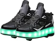 [ZKHD] Roller Skate Shoes Boys LED Light Up Trainers USB Charging Double Wheel Technical Skateboarding Shoes Outdoor Gymnastics Sneakers for Boys Kids,Black-EU30