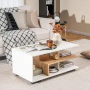 CostwayCoffee Table with Storage and L-shaped Middle Shelf-White