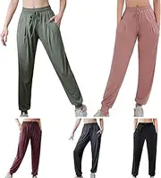 [Tignapoo] Women Sport Pants Quick Dry with Pockets Drawstring Elastic Waist Trouser Joggers Casual