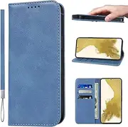 [LANJLM] Samsung Galaxy S23 Plus Case with Wrist Strap PU Leather Samsung S23+ Wallet Case Card Holder Shockproof Samsung S23 Plus Flip Cover - Blue