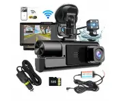 WIFI 3 Channels Dash Cam 1080P Full HD Car Dashcam with Hardwire Kit and 32GB Card