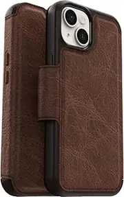 OtterBox Strada Series Premium Leather Shockproof and Drop Proof Protective Folio Case with Two Card Holders for iPhone 14, Brown