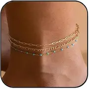 [Aluinn] 3-Piece Gold Anklet Set for Women- Boho Adjustable Cute Ankle Bracelets Waterproof Beach Summer Foot Jewelry for women, normal, Alloy, no gemstone
