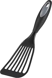 KSENDALO Wide Thin Slotted Nylon Spatula with Brushed Stainless Steel Handle, Lightweight but Sturdy Turner Option3 Silver/Black