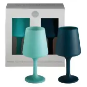 Set of 2 Large Silicone Unbreakable Wine Glasses - Mist + Ink- Swepp