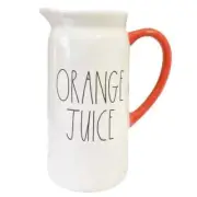 Brand New Rae Dunn 2022 ORANGE JUICE White with Orange Handle Pitcher