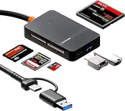 Card Reader, USB C USB3.0 Multi Card Reader 6-in-1 for SD/MicroSD/Compact Flash/Memory Stick/TF, SD Card Reader Compatible with Windows MAC Linux Chrome OS, 5Gbps Hot Swap with LED Indicator Lights