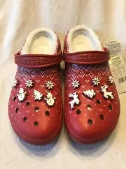 Crocs Classic Lined Red/White Holiday Charm Clog Christmas M 10/W12 NIB and TAGS
