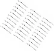 CLISPEED 30 Pcs Stainless Steel Fruit Forks Reusable Salad Dessert Forks for Appetizers Parties and Buffets Two Prong Mooncake Picks with Smooth Edges