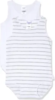 Bonds Baby Wonderbodies Singletsuit - 2 Pack, White & Grey Stripe (2 Pack), 0...