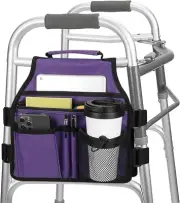 Side Walker Bag, Walker Accessories Bag w/Cup Holder, Folding Walker Basket W...