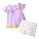 【baby童衣】任選 嬰兒套裝 夏日澎澎袖短袖上衣褲子 60040(紫色)