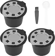 50ML Coffee Capsule Filter Pods, Refillable Coffee Filter Cup, Coffee Machine Refillable Capsules for Ensuring Your Coffee Experience is Not Compromised (Color Box 3 Chrome Plated + Spoon Brush)
