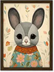 Artery8 Floral Chinchilla Cute Flower Floral Artwork for Kids Bedroom Baby Nursery Artwork Framed A3 Wall Art Print