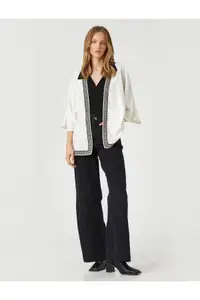 在飛比找ZALORA購物網優惠-Short Kimono Ethnic Linen Blen