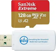 SanDisk 128GB Extreme MicroSDXC Card Compatible with Samsung Galaxy A14 5G, A24, A34 5G, A54 5G Model Phones (SDSQXAA-128G-GN6MN) Bundle with 1 Everything But Stromboli MicroSD Card Reader